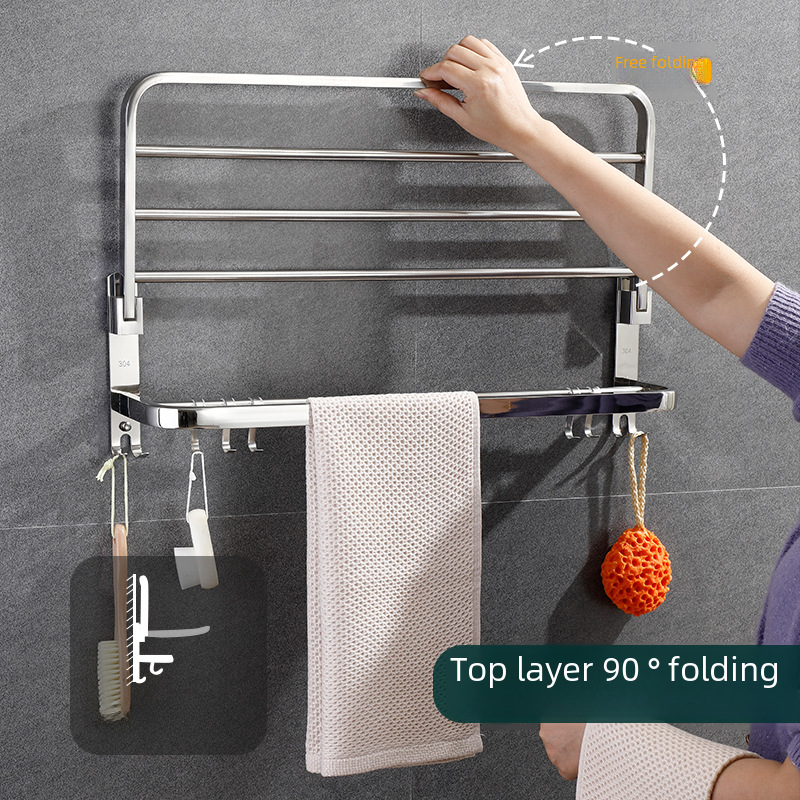 Thickened 304 Stainless Steel Towel Rack Punch-free Bathroom Towel Rack Bathroom Rack Toilet Towel Rack