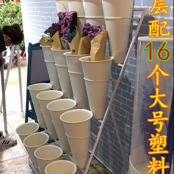 Large Flower Shop Multi-Layer Movable Flower Stand Flower Shop Shelf Iron Flower Stand Flower Shelf Flower Shop Flower Bucket Display Stand