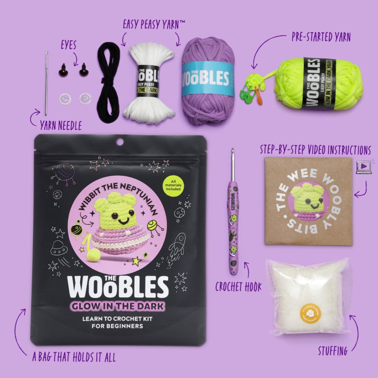 Cross-Border Hot Selling DIY Beginner Knitting Crochet Fluorescent Line Flying Saucer Material Package Set English Video