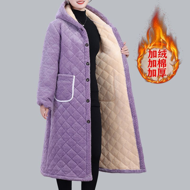 Winter Women's Workwear, Home Wear, Warm Cotton Clothing, Fleece-Lined and Thickeneded Cotton Clothing, Casual Outwears, Extended Knee-Length Smocks