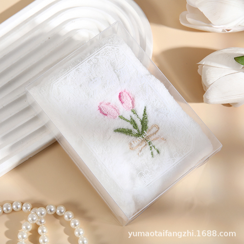 Tulip Towel Gift Box Accompanying Gift Bridesmaid Gift Wedding Embroidery Flower Towel Wipe Banquet Event Return Gift