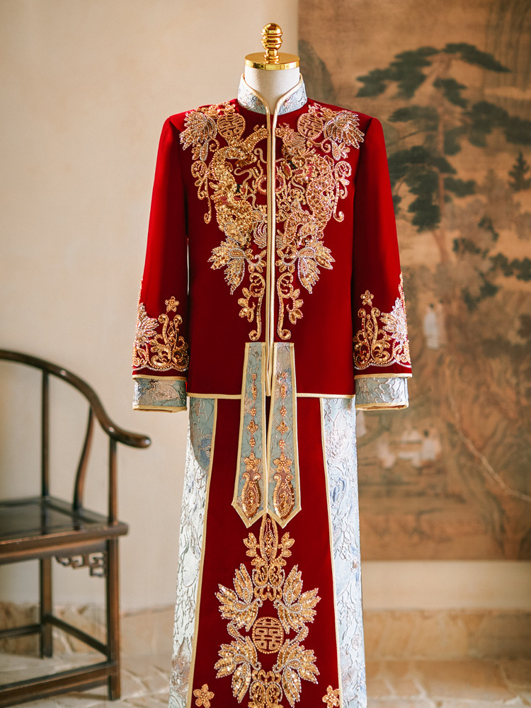 Men's Traditional Chinese Wedding Attire Groom Outfit 2024 Summer Dragon and Phoenix Gown Tang Suit Wedding Dress National Trend Style