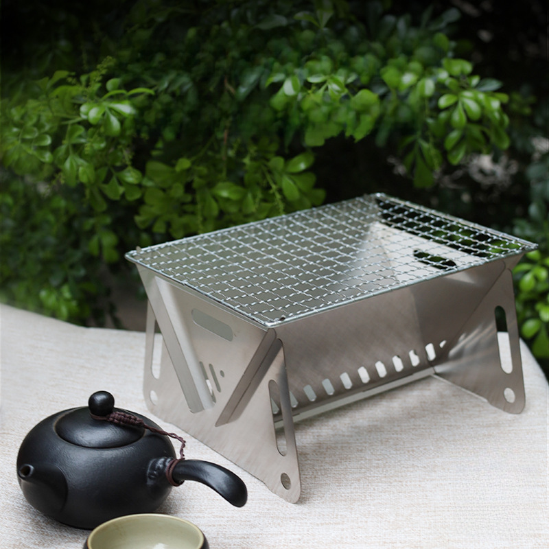 Household Outdoor Folding Card Stove Barbecue Grill Charcoal Fired Firewood Fired Barbecue Stove Camping Fire Burning Table Portable