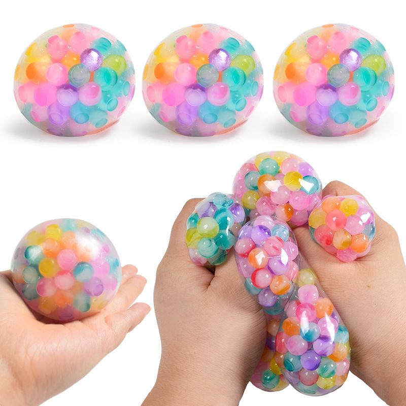 Cross-border new 6.0 mesh-free glass beads vent ball TPR soft rubber toy pinch music rainbow beads decompression ball