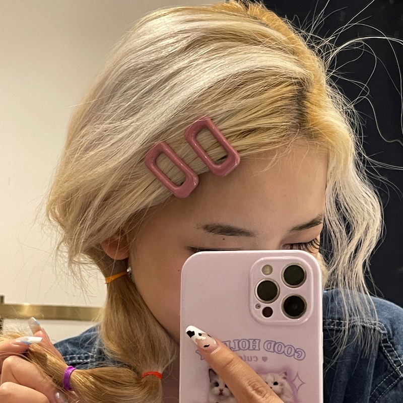 Cute sweet pink square hairpin women's simple all-match side bangs broken hair clip Internet celebrity hairpin headdress fashion