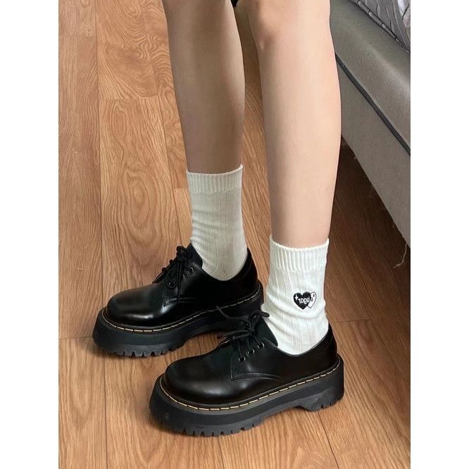 Thick-Soled Height-Increasing Shoes 2025 Autumn New Retro British Style Small Leather Shoes Women's Lace-Up Martin Boots with Stitching