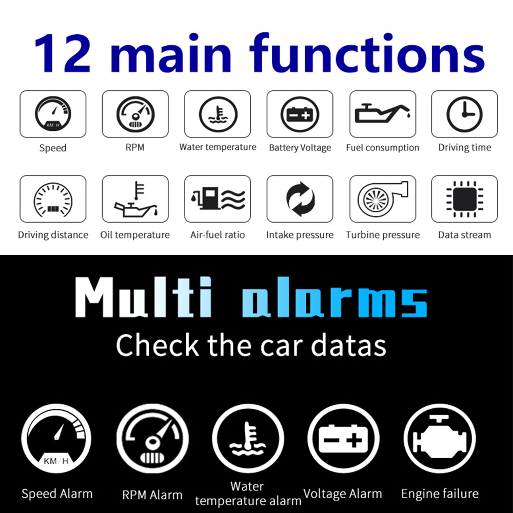Car Head-Up Display Multi-Function Car Hud Instrument Obd Water Temperature Meter Vehicle Speed Fuel Consumption Intelligent Driving Computer