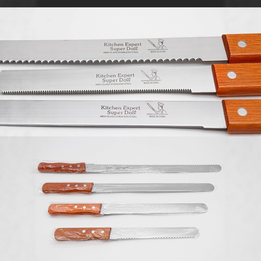 Manufacturer's Fine-Toothed Stainless Steel Bread Knife, Coarse-Toothed Cake Toast Mousse Cutter, Stainless Steel Wooden Handle Bread Knife Serrated