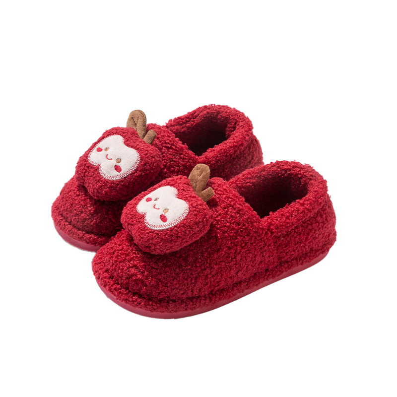 Festive Red Pair of Wedding Cotton Slippers Indoor Home Newlyweds High-End Wedding Winter Couple Bag Heel Cotton Shoes