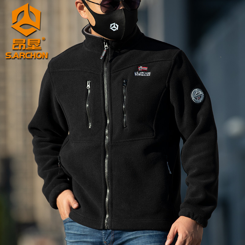 Angken Winter Outdoor Tactical Nuowei Fleece Jacket for Men, Thickened and Fleece-Lined, Mountaineering and Hiking Stand-Up Collar Jacket