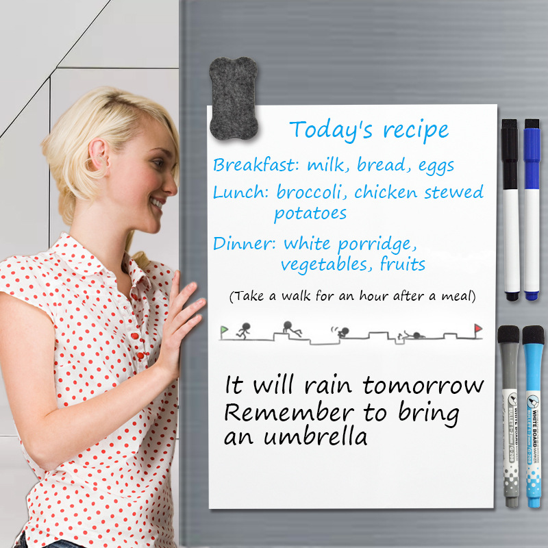 A3A4 magnetic refrigerator sticker small whiteboard erasable pet home office message writing board magnetic magnetic soft whiteboard