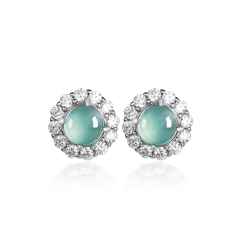 Серьги из натурального нефрита A-качества синие водяные серьги, ледяной нефрит, инкрустированные серебром S925, модные женские серьги оптом