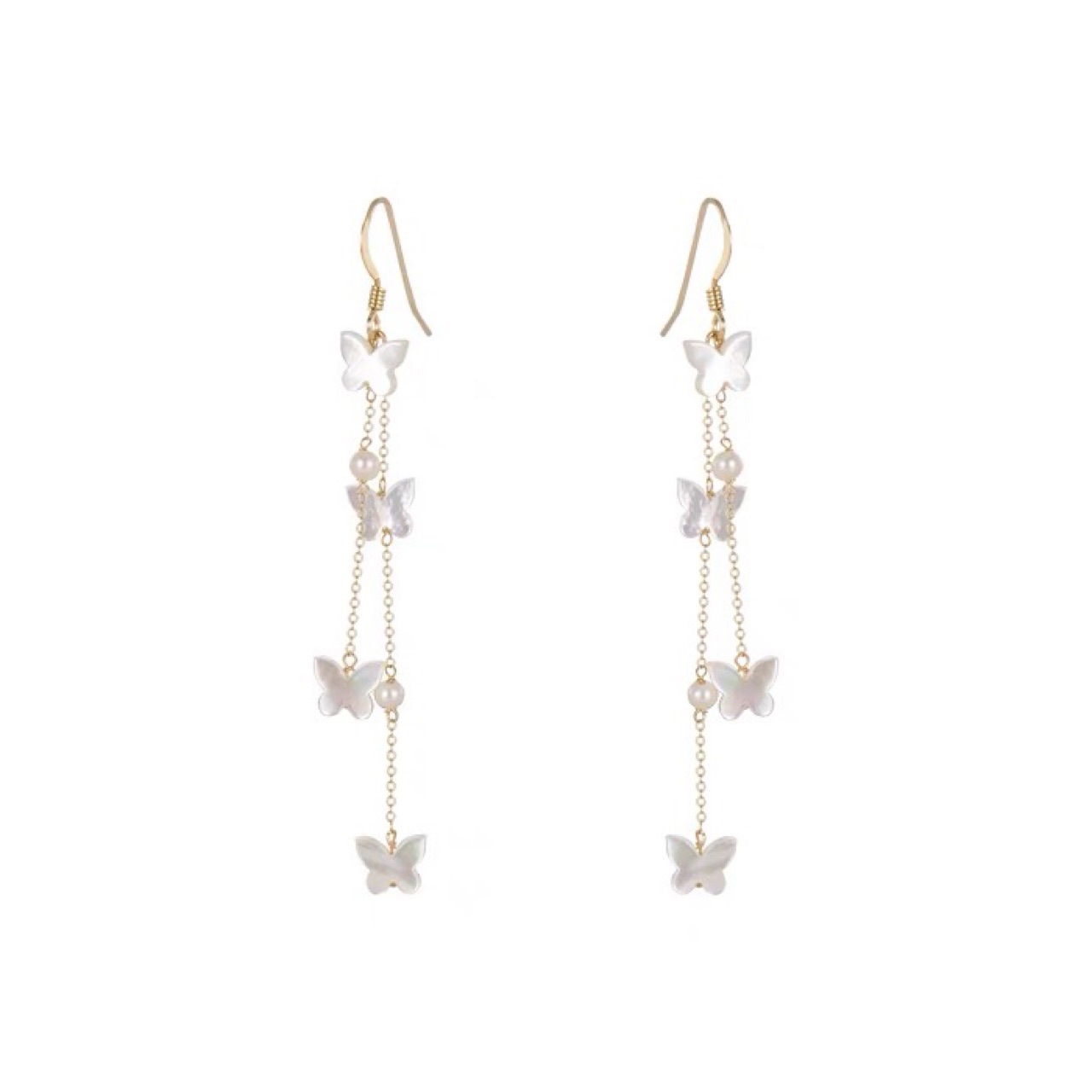 Niche Design Natural Freshwater Pearl 14K Pack Gold White Butterfly Shell Butterfly Earrings Ear Hook 925 Silver Gold Plated Earrings