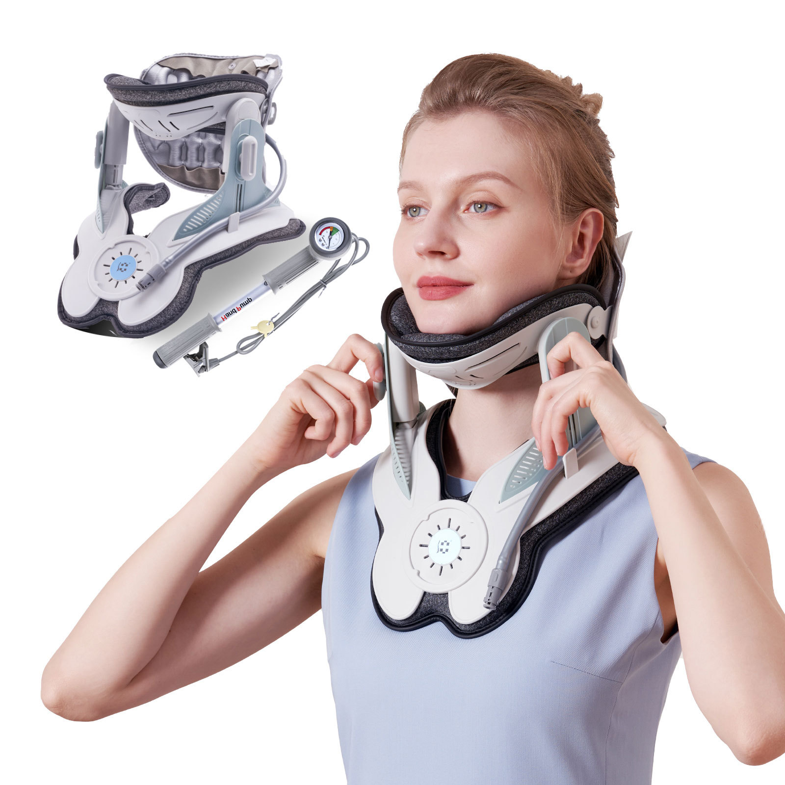 Medical Cervical Vertebra Traction Device to Correct and Fix Cervical Spondylosis Physical Therapy Manual Inflatable Cervical Collar Home Neck Protection Stretching