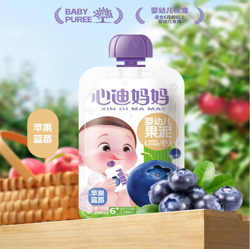 Xindi mother infant fruit puree strawberry blueberry yellow peach loquat puree children baby auxiliary juice puree June