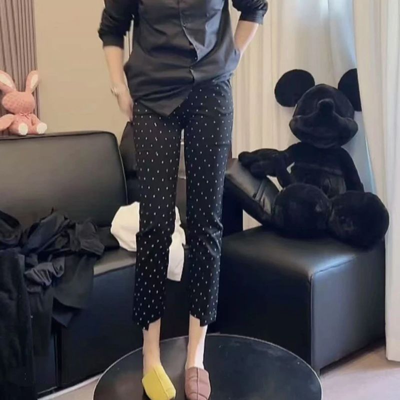 Европейские летние брюки из льняного шелка в горошек, новая модная универсальная модель, стройные большие размеры, повседневные брюки-карго длиной девять точек