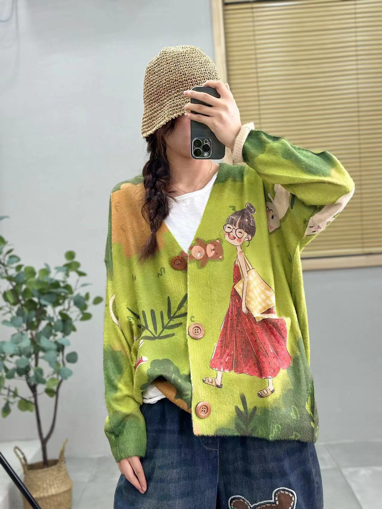 Cross-Border 2025 New Mink Velvet Knitted Sweater Women's Cardigan Jacket Fashion Casual V-Neck Top Women's Autumn Wholesale