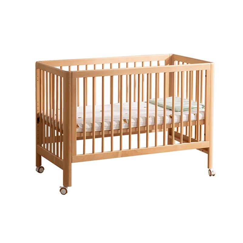 Beech Crib Splicing Bed Movable Crib Solid Wood Multifunctional Newborn Baby Bed Adjustable Children's Bed