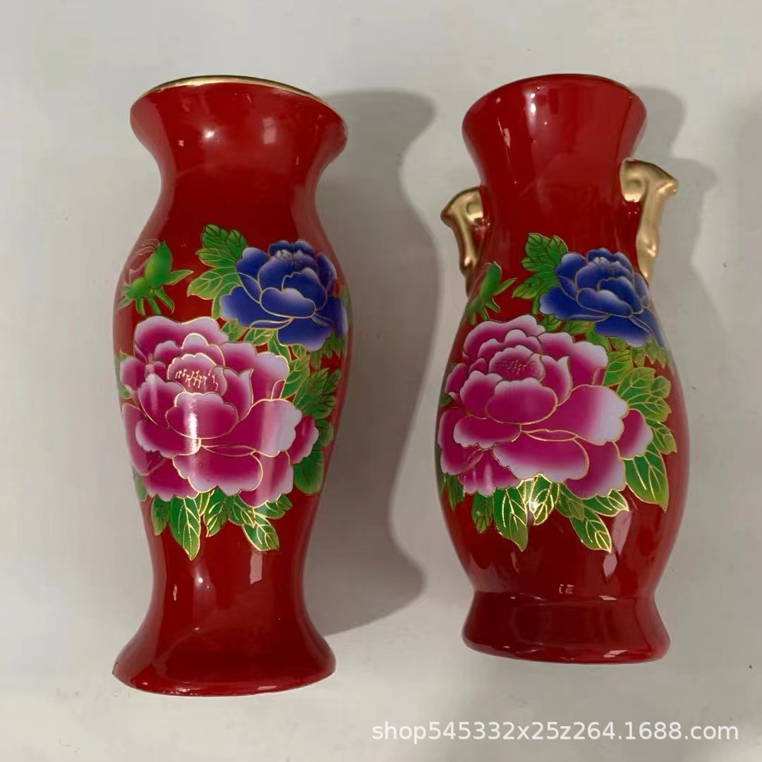 6 Inch Chinese Red Ceramic Vase Ornaments Counter Decorative Buddha Articles Decoration Flower Arranging Apparatus