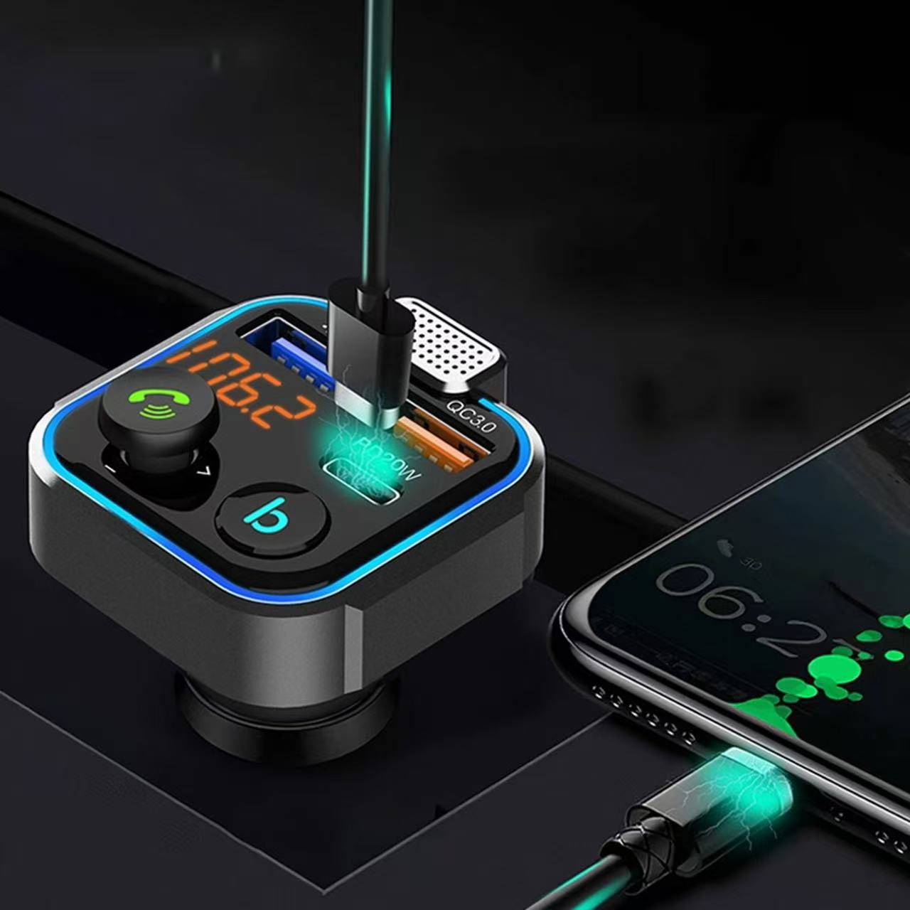 P5 Car Bluetooth Receiver Mp3 Player Car USB Flash Drive Lossless Music Transmitter Car Charger Fast Charging