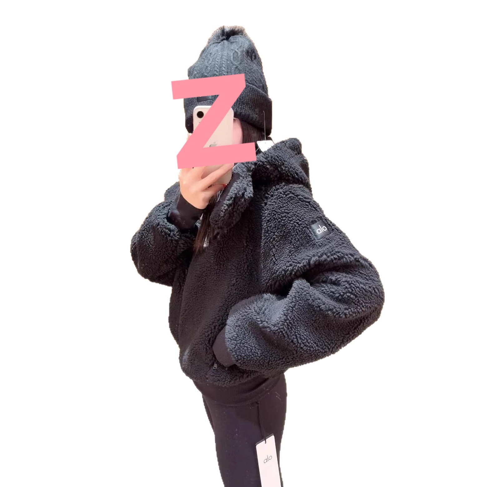 In Stock, New Autumn and Winter Alo Style Kendall Jenner-Inspired Cream Puff Lamb Wool Hooded Short Zip-Up Jacket for Couples