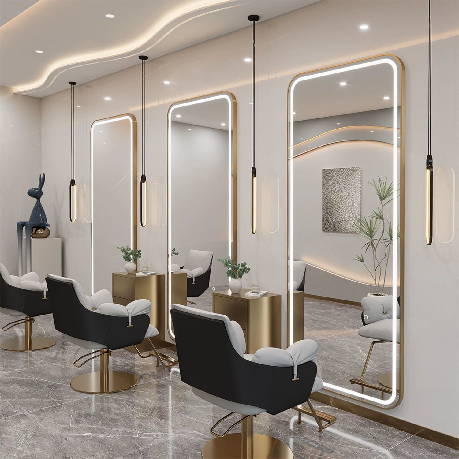 High-End Barber Shop Mirror, Single-Sided Wall-Mounted Dressing Mirror for Home Use, Wedding Dress Shop Mirror with Light, Beauty Salon Mirror for Hairdressing