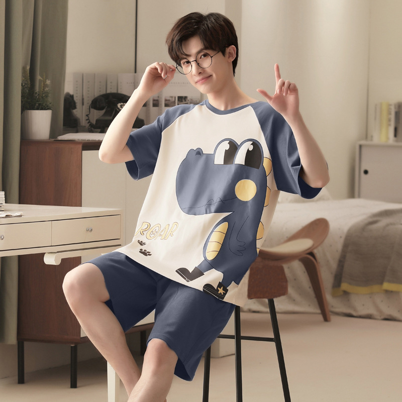 2025 Summer Pajamas Men's Youth Sports Short-Sleeved Loose Casual Home Plus Size Suit Men Can Wear Outside