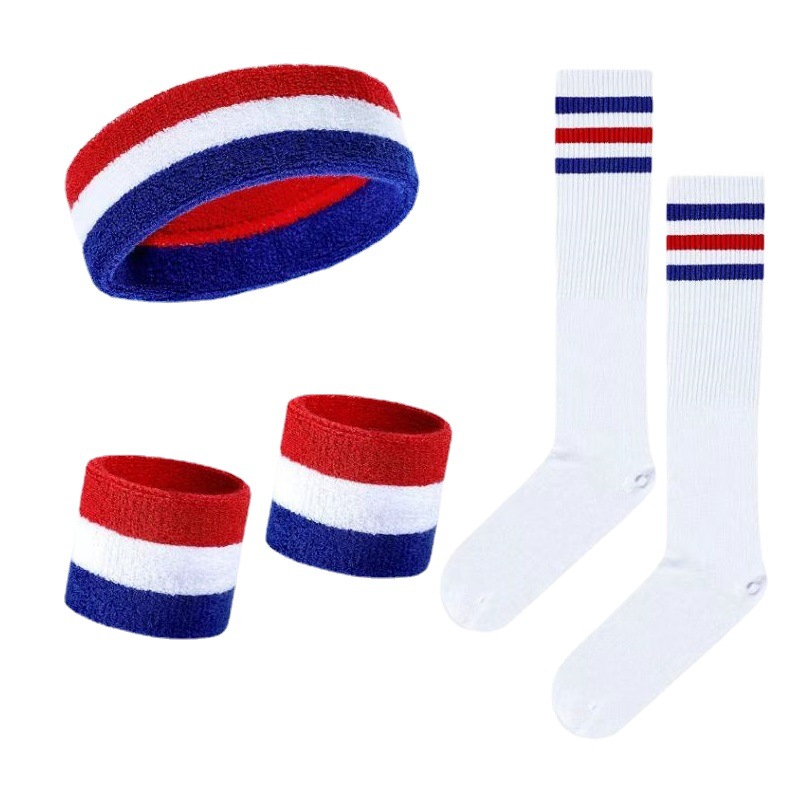 Cross-border rainbow wristband hair band socks set combination sports basketball headband wristband football socks four pieces