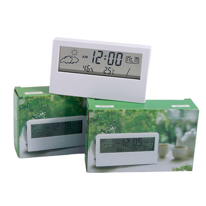 Foreign Trade Japanese Style Simple Multi-Functional Desktop Clock Weather Temperature and Humidity Digital Display Small Alarm Clock Transparent Luminous Digital Clock