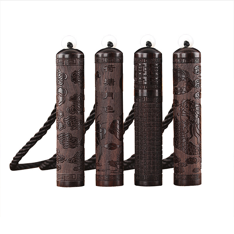 Ebony Snuff Bottle Wooden Antique Carry-on Handle Snuff Bottle Solid Wood Carved Snuff Powder Bottle