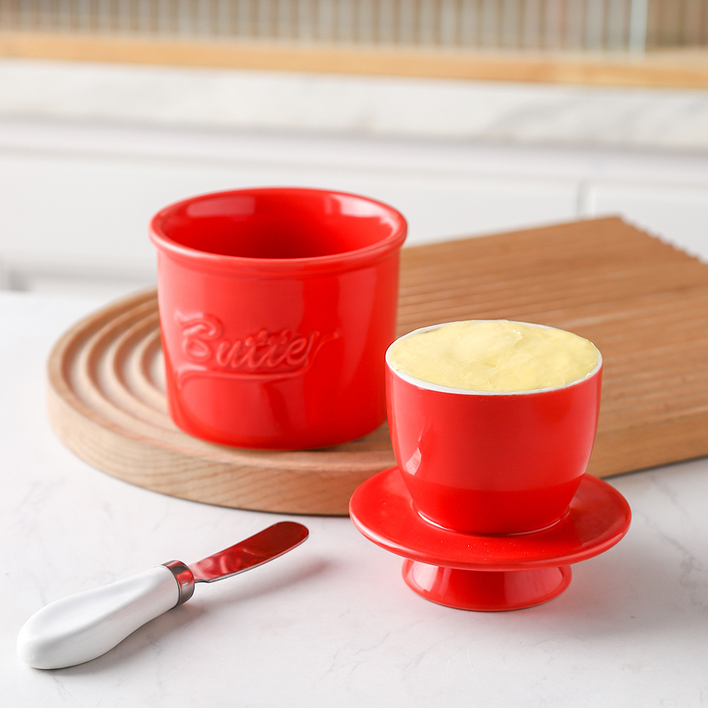 Cross-border Ceramic Butter Pot Foreign Trade Butter Tank Water Sealed Cheese Sealed Tank with Lid Creative Western-style Butter Box