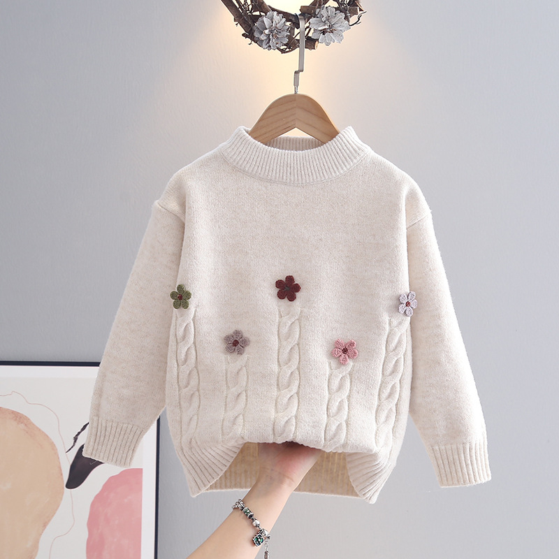 Cross-Border Export Source Factory Spot Wholesale Girls' Knitted Sweaters Outer Wear Round Neck Kidsren's Sweaters Autumn and Winter Kidsren's Clothing