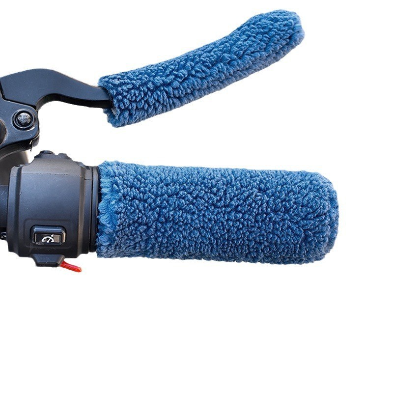 Winter Electric Vehicle Handlebar Gloves, Cold-Proof and Warm, Faux Fur Handle Anti-Slip Brake Cover, Battery Car Particle Fleece Handlebar Cover
