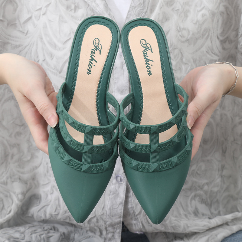 New Autumn and Summer Lazy All-match Casual Thick High-heeled Sandals Women's Pointed Non-slip Outer Wear Fashionable Baotou Half Mops