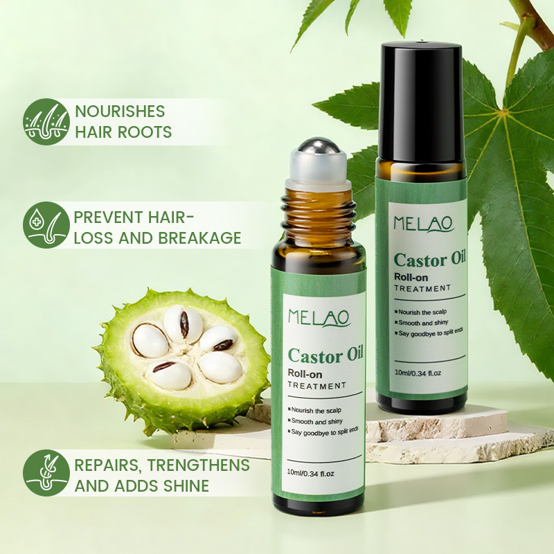 Cross-Border Castor Oil Roller Ball Essential Oil 10ml Portable Hair Care Dense Long Rejuvenating Essence Scalp Nutritional Oil in Stock