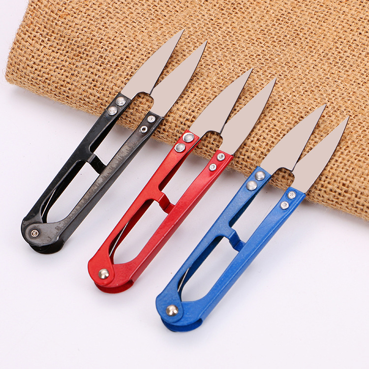 U-Shaped Plastic Spring Yarn Scissors Cross Stitch Thread Scissors Fishing Line Scissors Sewing Scissors Bagged Household Colorful Small Scissors