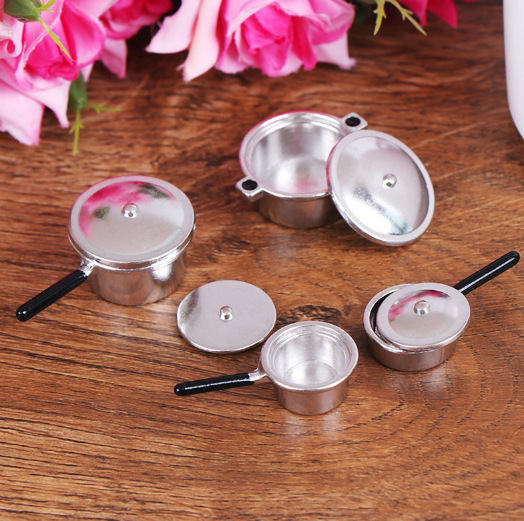 1:12 кукольный домик миниатюрный набор кухонных серебряных кастрюль из 4 шт.