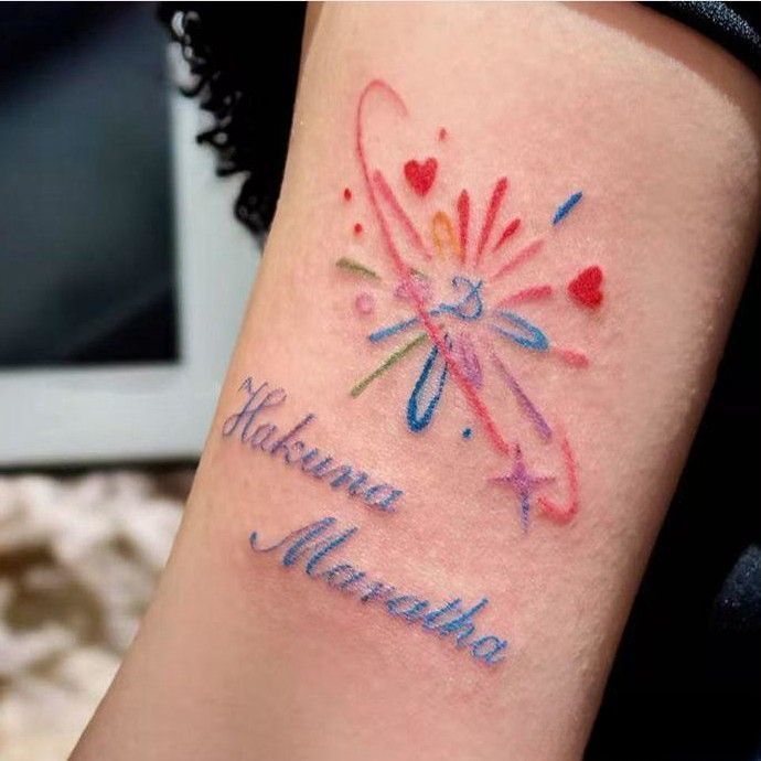 Painted Fireworks English Letters Inspirational Phrases Arm Waist Colorful Tattoo Stickers for Women Waterproof Long-Lasting Artificial Tattoos