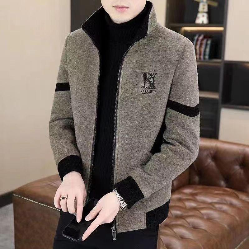 Autumn and Winter Fashion Woolen Jacket Men's fleece-lined Thickened Collar Jacket Trendy Handsome Casual Woolen Coat Trendy