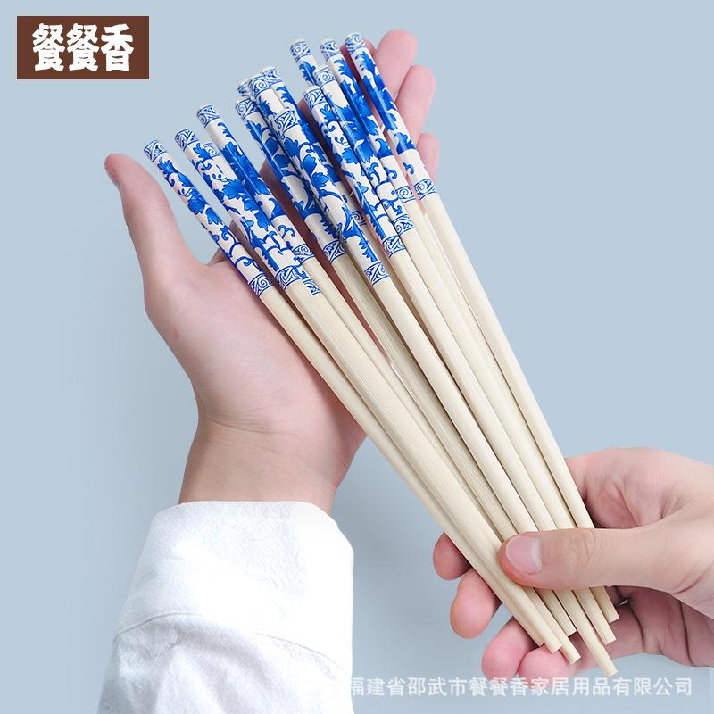 Bamboo Chopsticks Household Chinese Blue and White Porcelain Bamboo Chopsticks Disposable Chopsticks Individually Packaged Restaurant Hygienic and Convenient Chopsticks
