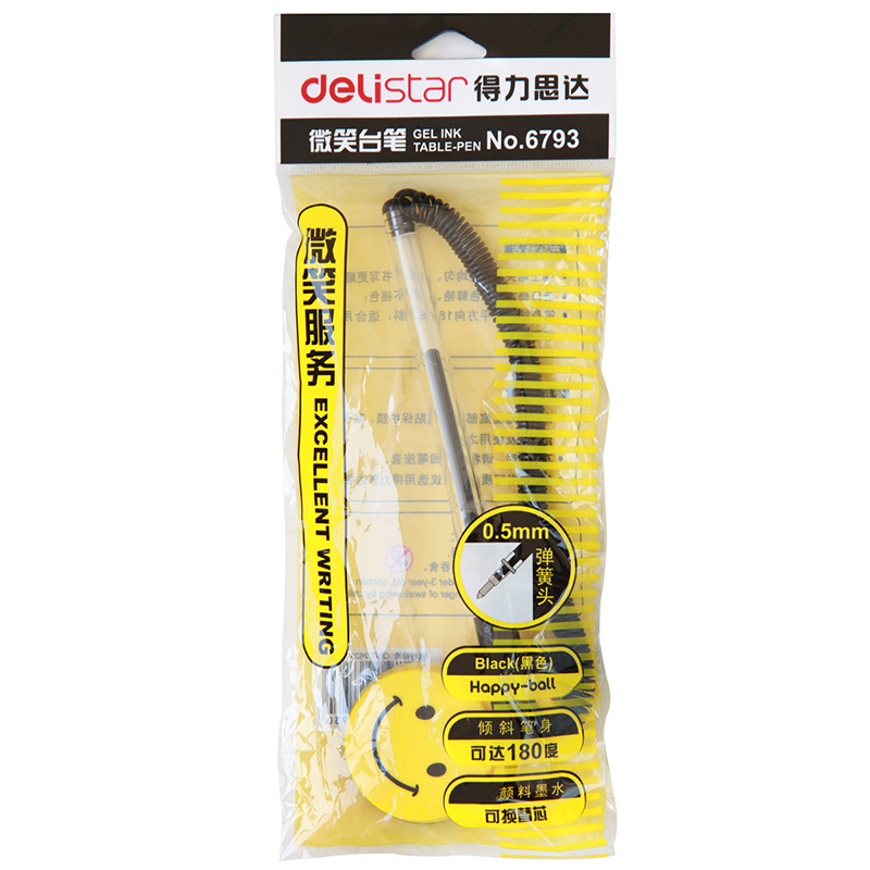 Deli Desktop Fixed Pen Spring Rope Anti-lost Pen Bank Desk Desk Desk Pen with Rope Ballpoint Pen Black Pen