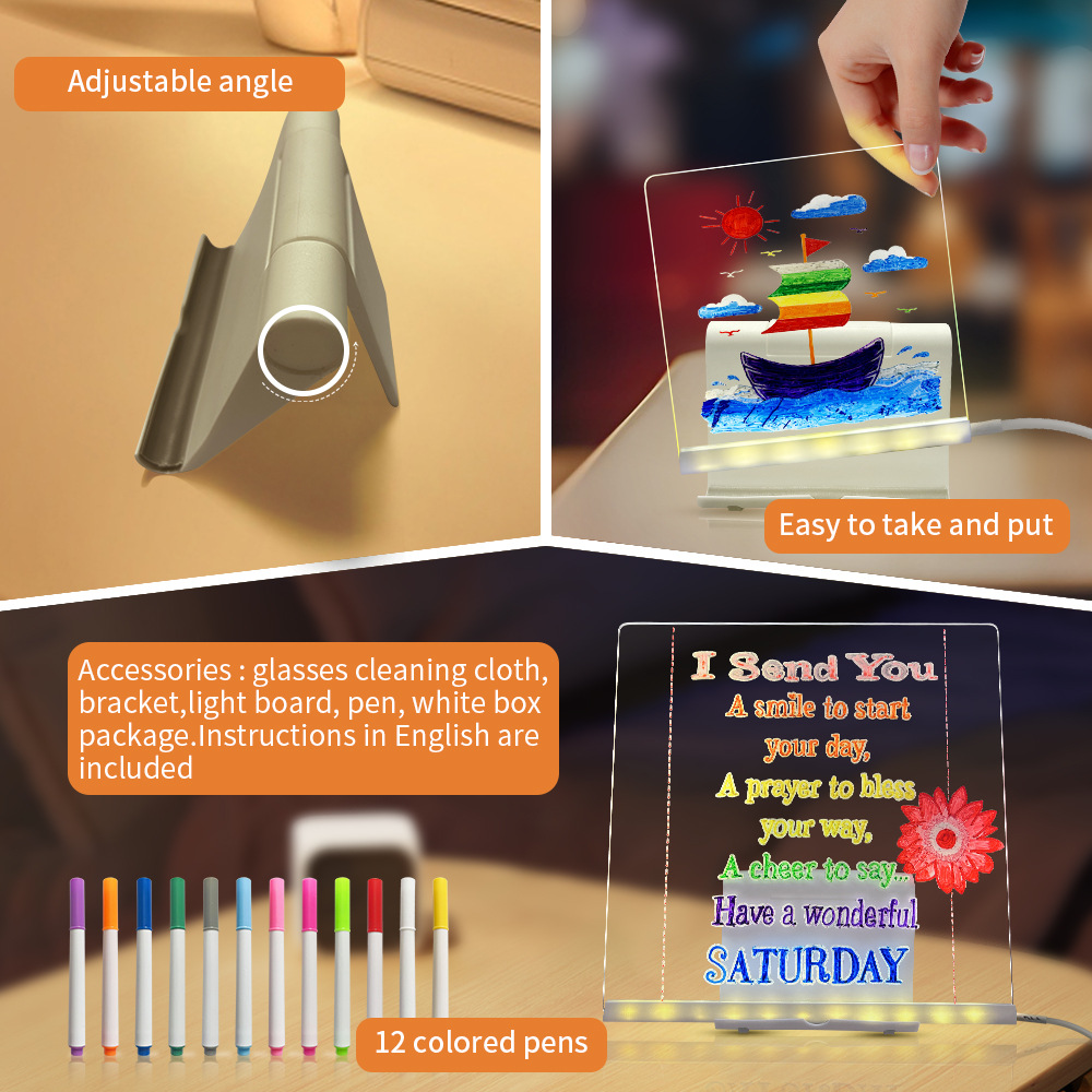 Night light ornaments erasable acrylic watercolor pen drawing board USB LED monochrome warm light bedside atmosphere light