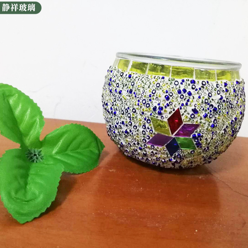 Manufacturer Glass Beads Sunshine Jar Wholesale Holiday Gifts Home Furnishings Glass Mosaic Candle Holder