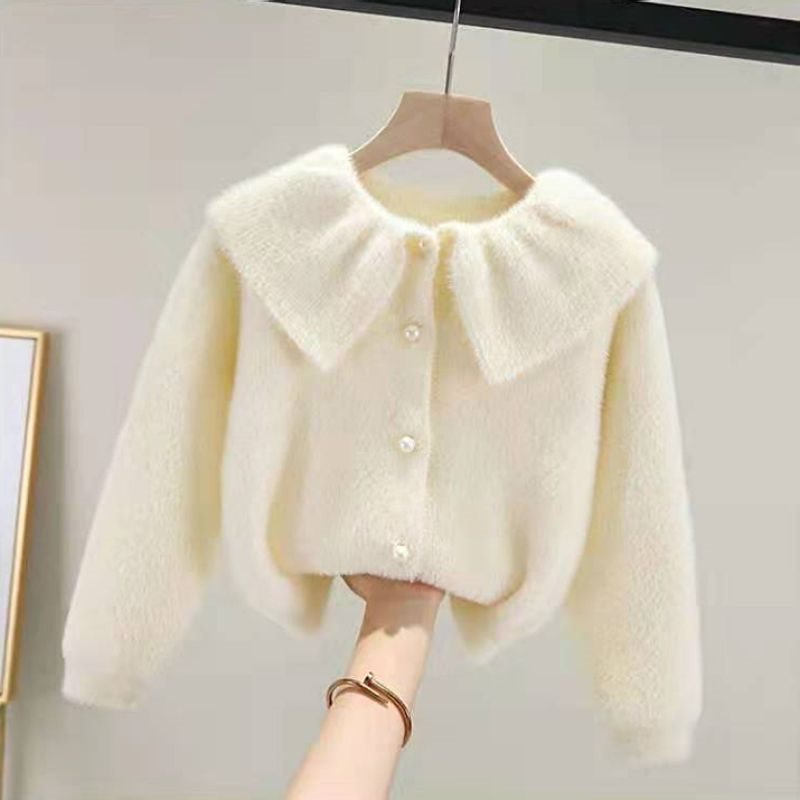 Spring Girls' Imitation Mink Velvet Knitwear Jacket Korean Style 2025 New Spring & Fall Kidsren's Cardigan Foreign Style Thin Knitwear