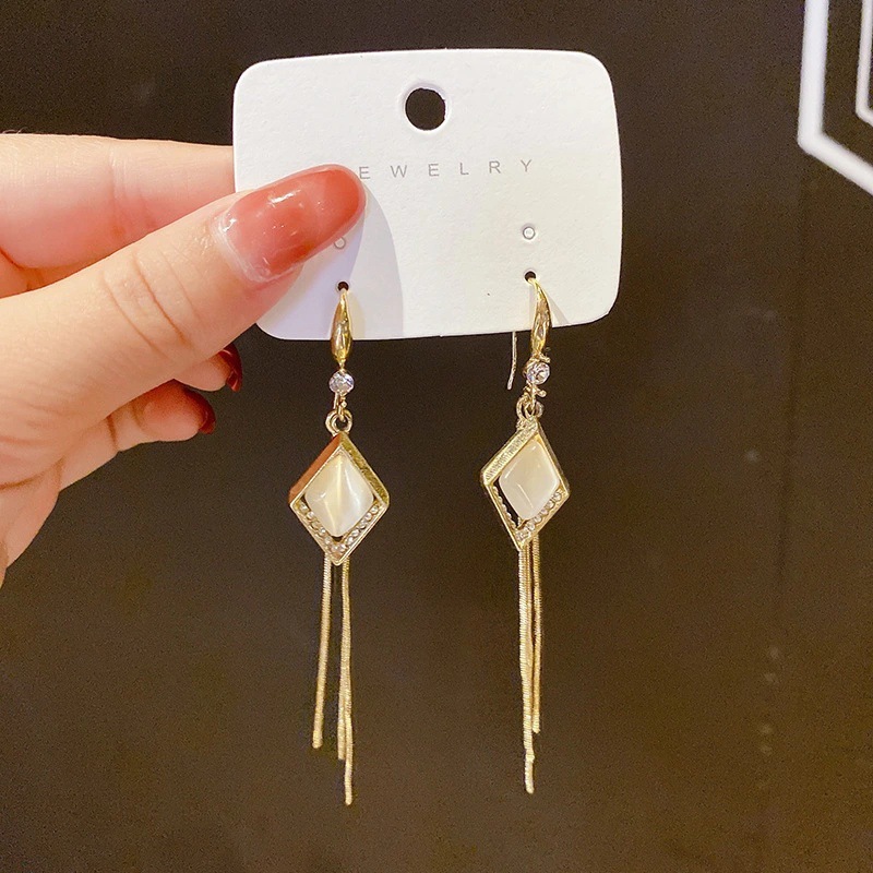 925 silver needle geometric pearl earrings women's fashion earrings tassel High sense eardrop temperament vintage earrings wholesale