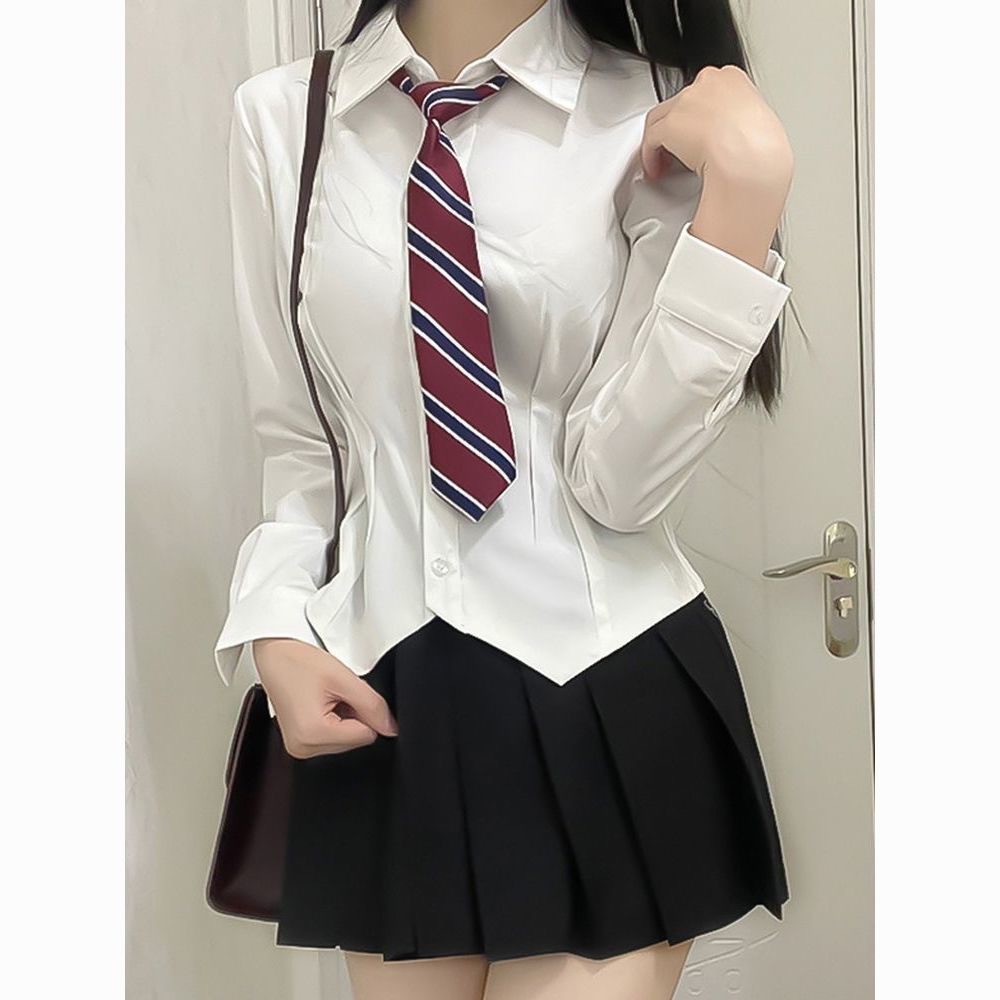 White Shirt Set with a Waist-Cinching and Bust-Enhancing Design, Japanese Jk Style, Pure Desire Style, Sexy and Slim-Fit for Girls