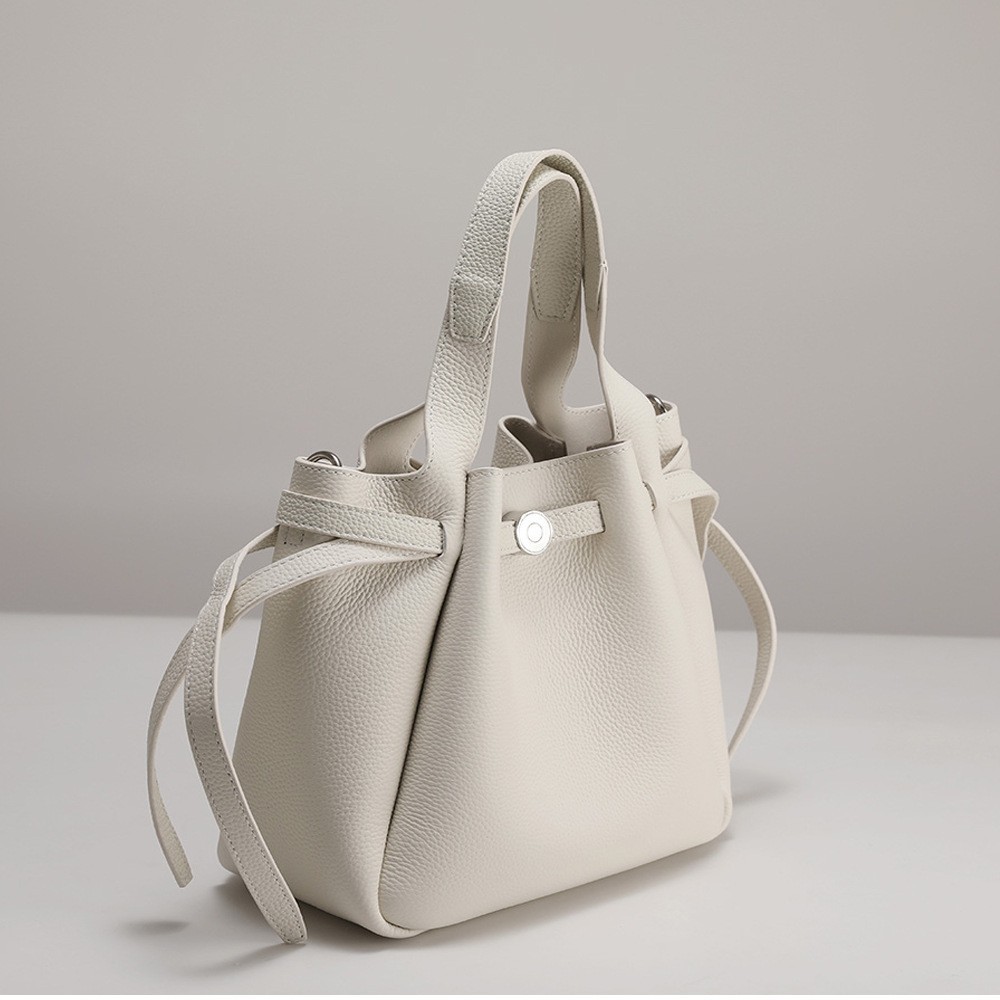 First-Layer Cowhide Niche Design Satchel Vegetable Basket Bucket Bag Tb Same Style Genuine Leather Tote Shoulder Crossbody Bag