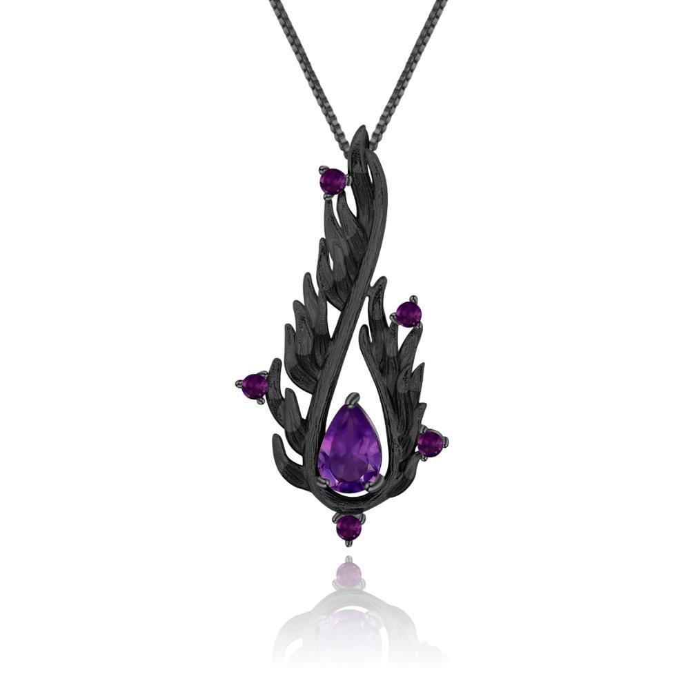 Designer High Sense Dark Retro Style Pendant Italian Craft 925 Silver Natural Amethyst Necklace Pendant