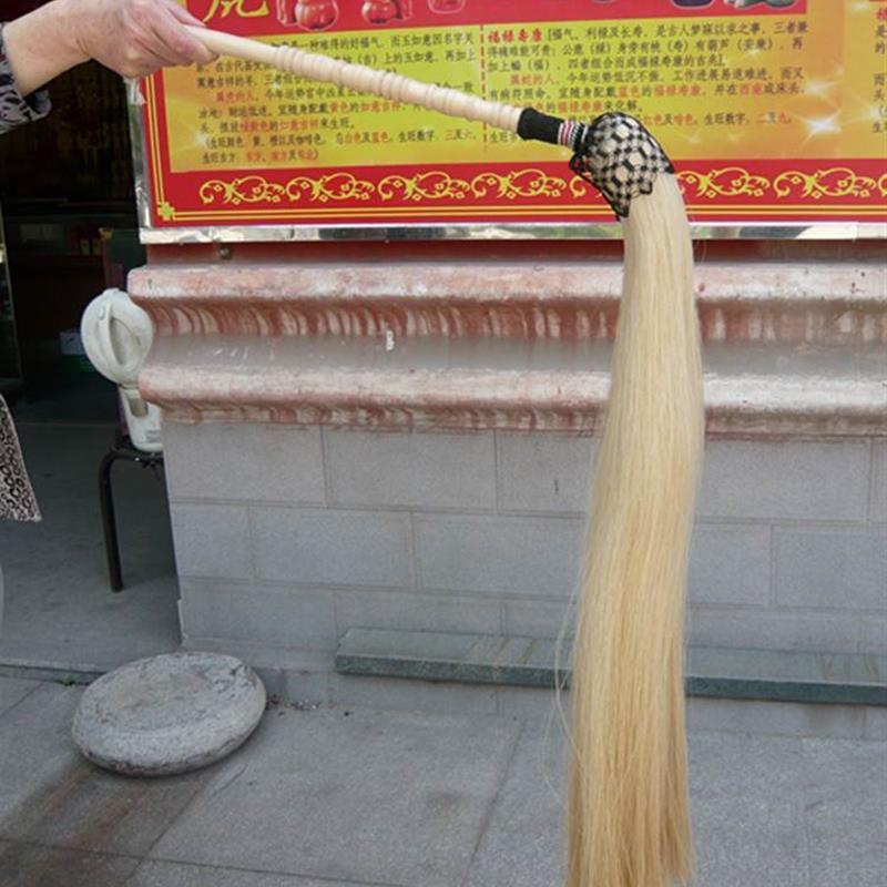 Wudang Dusting Duster, Authentic Martial Arts Tool for Practicing Taoist and Buddhist Dusting, Tai Chi Peach Wood Handmade Whip with Horse Tail Handle for Fitness