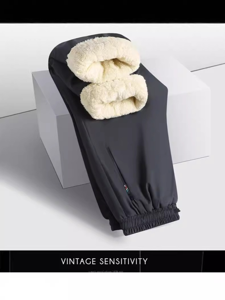 Winter New Graphene Knee Pants fleece-lined Thickened Windproof Waterproof Sports Casual Pants Loose Warm Cotton Pants